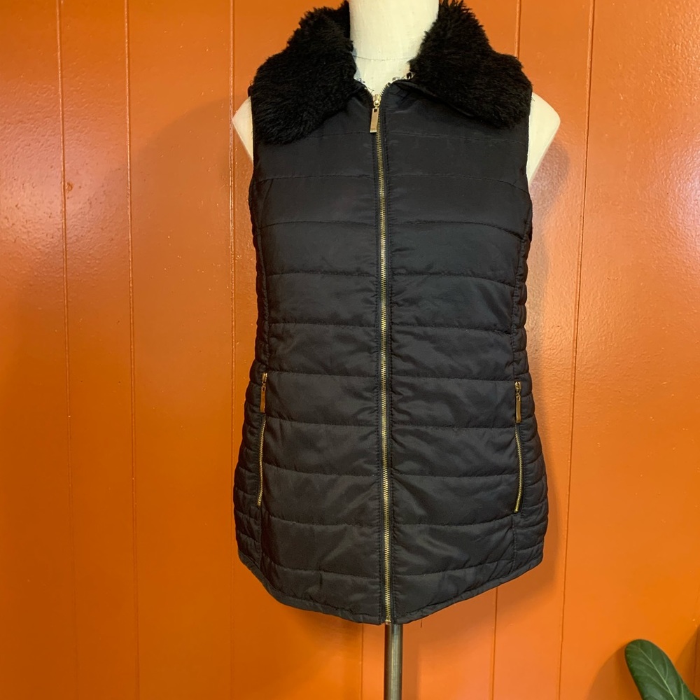 Quilted Vest with Faux Fur Collar Dress Barn Zip Front